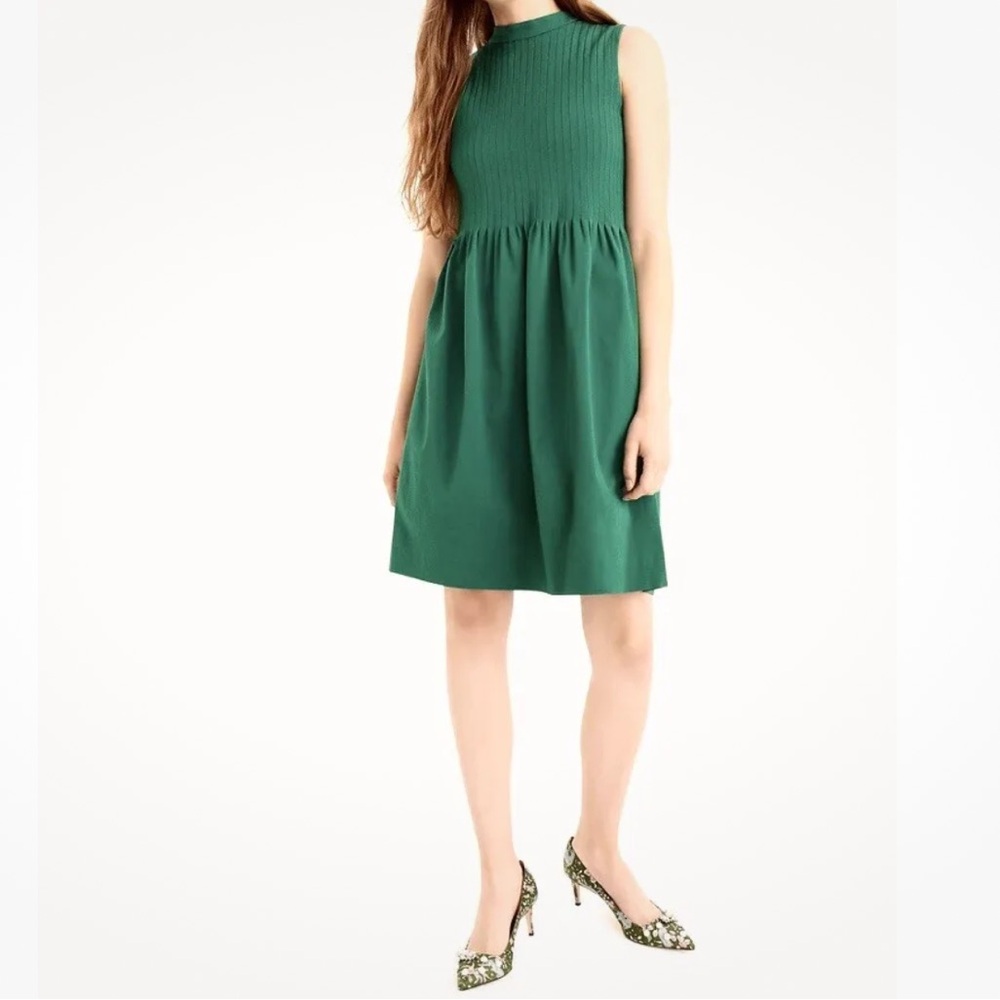 J. Crew Collection High-Neck Sleeveless Dress In Stretch Faille Green Size 4